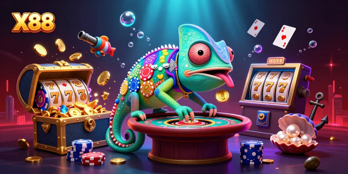 X88 casino owner chameleon winning gold coins at a vibrant underwater slot game