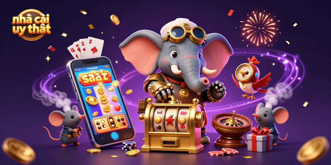 Experience nhà cái uy tín with a colorful slot game illustration showcasing vibrant casino elements.