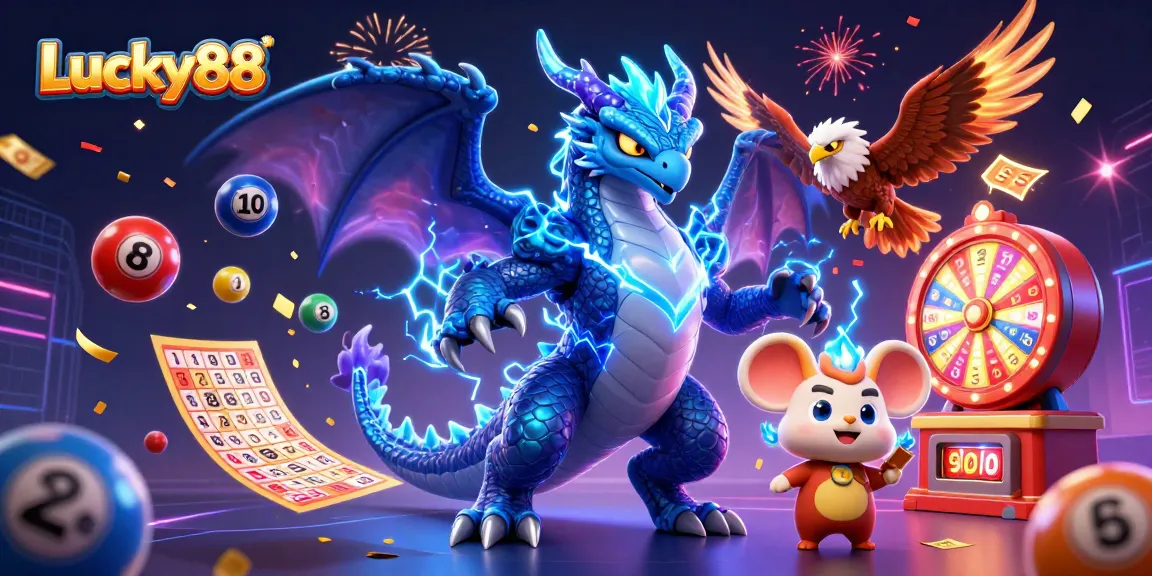 Experience thrilling moments with Lucky88 in this dynamic 3D casino illustration featuring engaging game elements.