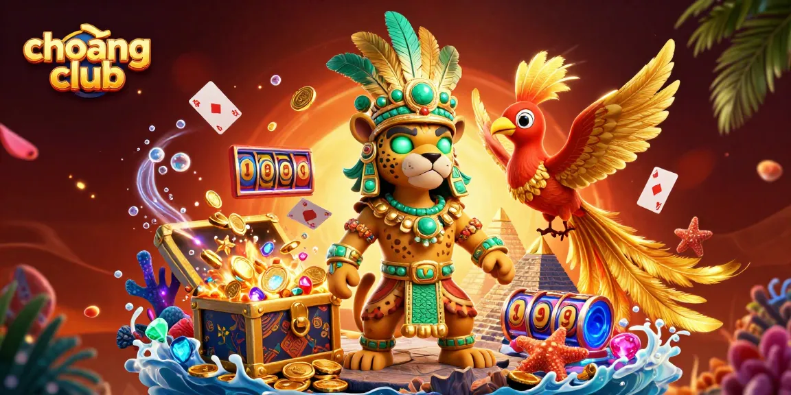 Win at choáng club with this vibrant casino-themed illustration featuring dynamic game elements.