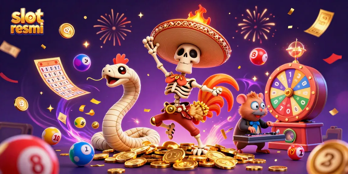 Spin and win at slot resmi with colorful lottery elements and celebratory characters.