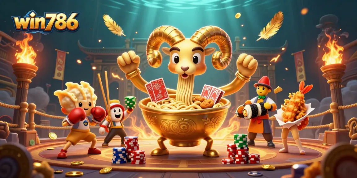 Experience the thrill of win786 with dynamic 3D characters and exciting gambling elements in this vibrant illustration.