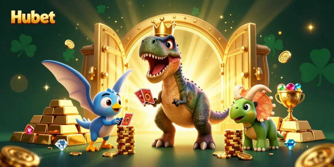 Experience thrilling wins at Hubet with a T-Rex and friends in a vibrant casino adventure.