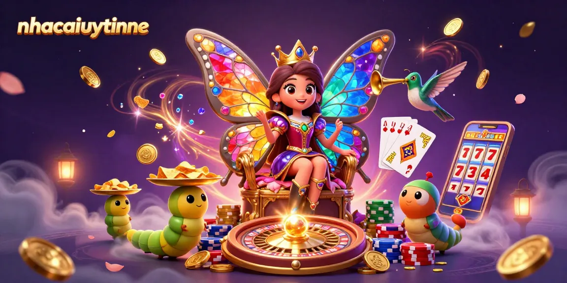 Betting on nhacaiuytinne with a vibrant scene of a butterfly queen surrounded by casino elements.