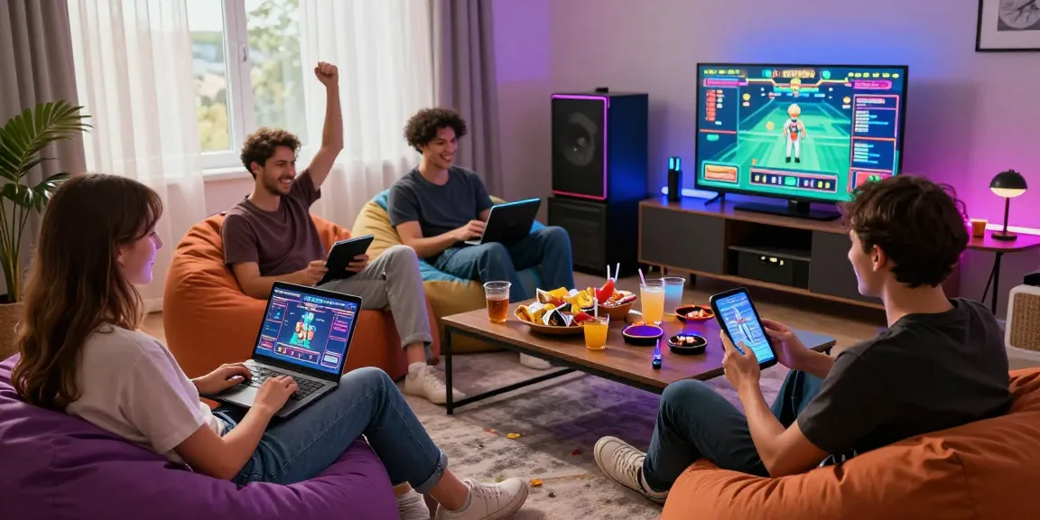 Sunwin players enjoying an engaging online gaming experience in a vibrant setting with friends.
