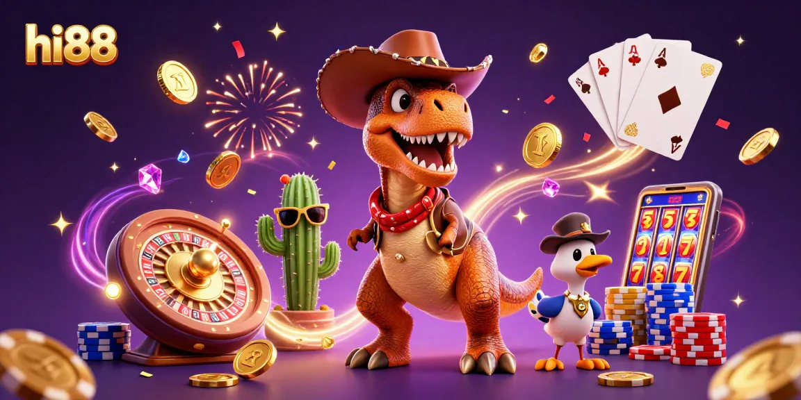 Place bets and win big at hi88 with this vibrant 3D casino illustration featuring exciting game elements.
