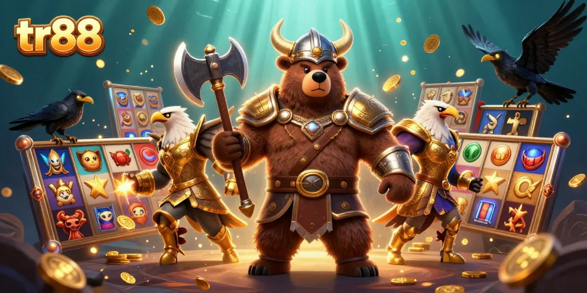 tr88 engages players with vibrant slot machines and charming Viking characters in an exciting casino atmosphere.