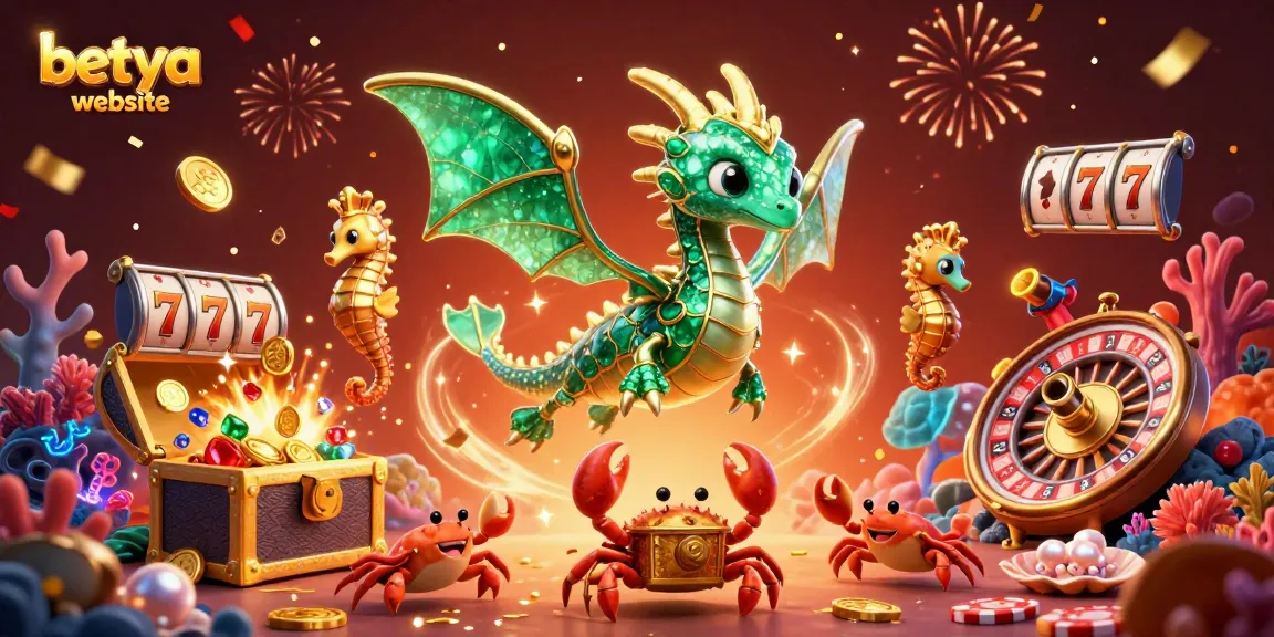 Engage with thrilling slots at betya website as a royal sea dragon and treasure chest join players in a colorful casino underwater scene.
