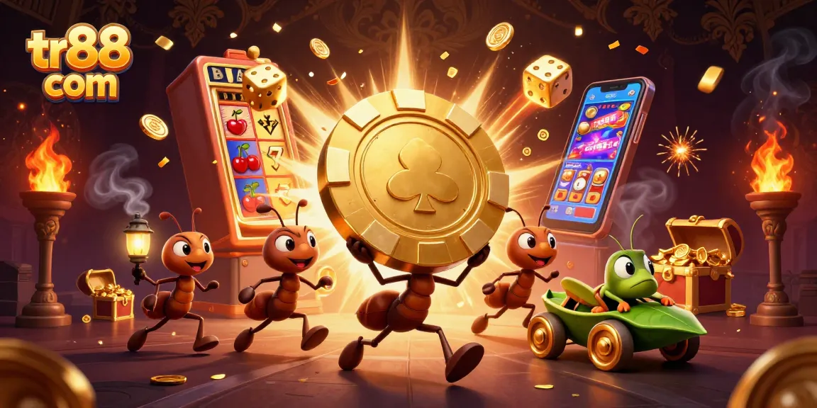Experience thrilling moments at tr88 com with ants on a heist amid dynamic casino elements and golden treasures.