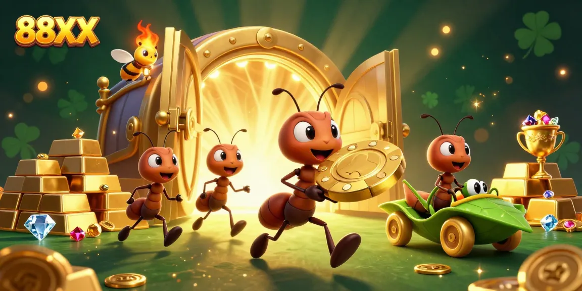 Experience the excitement of 88XX with a heist of golden poker chips and treasures in a vibrant casino world.