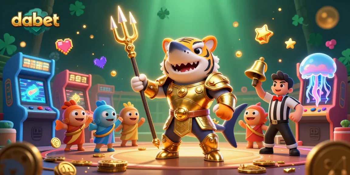 dabet immerses players in a vibrant underwater casino featuring a tiger shark and arcade elements.