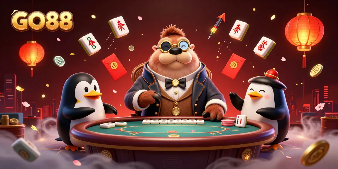 GO88 players enjoy poker in a vibrant underwater casino scene with lively characters and rich elements.