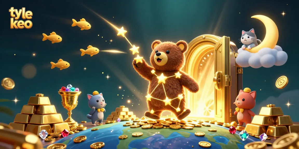 Experience excitement with ty le keo as the constellation bear collects coins, surrounded by treasure.