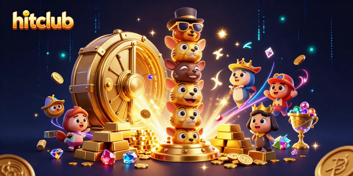 Hitclub's 3D cartoon totem and treasure illustrate exciting gaming experiences.