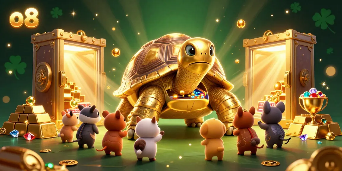 Experience the thrill of o8 with a stunning 3D illustration of games and treasures in a vibrant casino world.