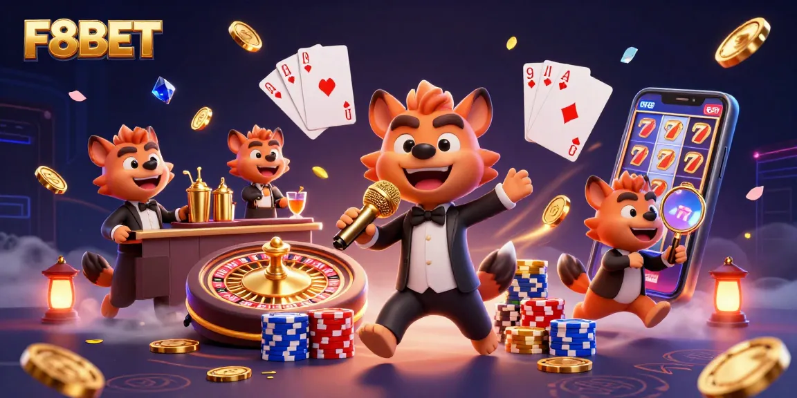 Experience the vibrant casino club atmosphere with F8BET, featuring hyenas in dynamic comedy action.