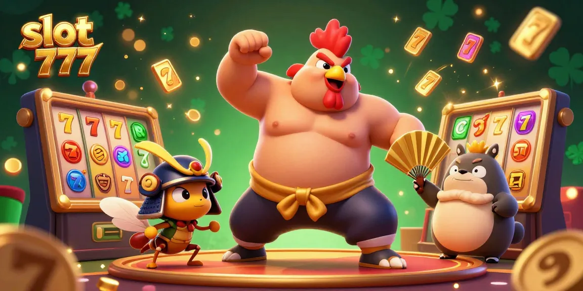Experience thrilling gameplay with slot 777 amidst vibrant characters in a lively casino setting.
