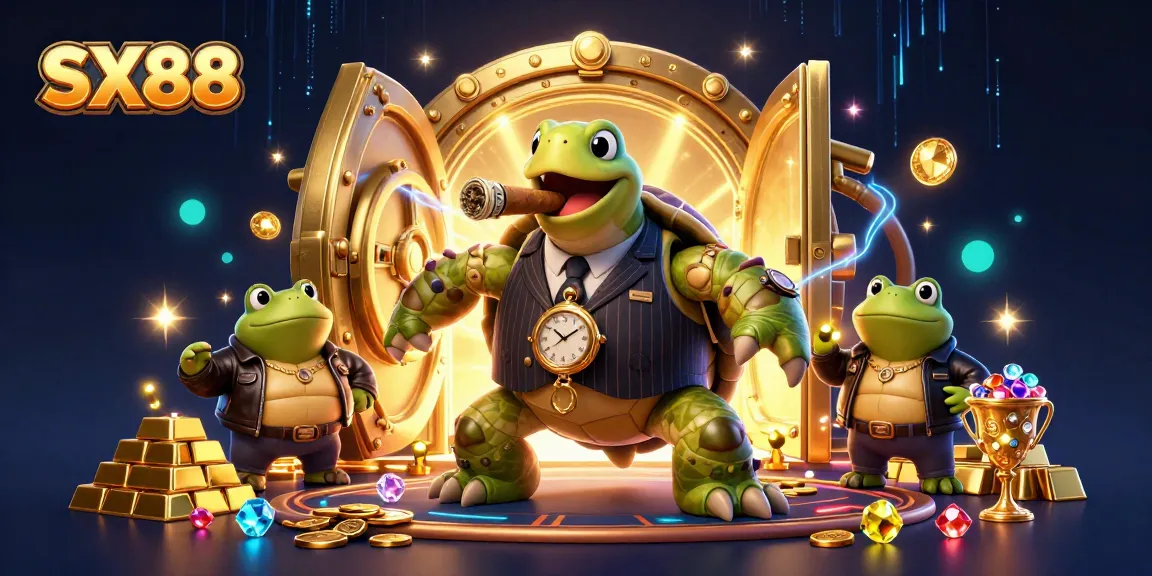 SX88 Casino offers thrilling experiences with a massive snapping turtle in a vintage suit at the table.