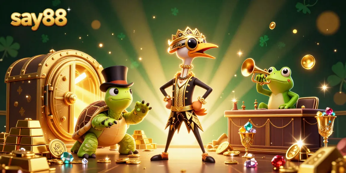 Say88 welcomes players to a lively casino scene with energetic characters and treasures.