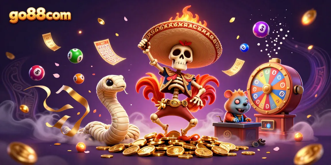 Experience the excitement of go88com with a lively 3D casino scene filled with gold, games, and energetic characters.
