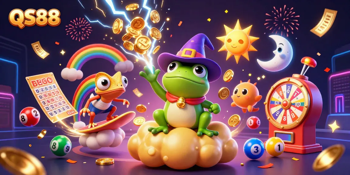 Play exciting casino games at QS88 with vibrant graphics of colorful lottery balls and dynamic win effects.