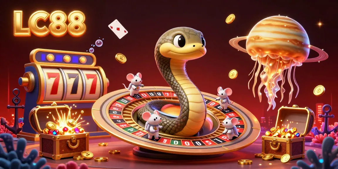 Place your bets at LC88 in a vibrant cosmic casino scene filled with exciting gaming elements.