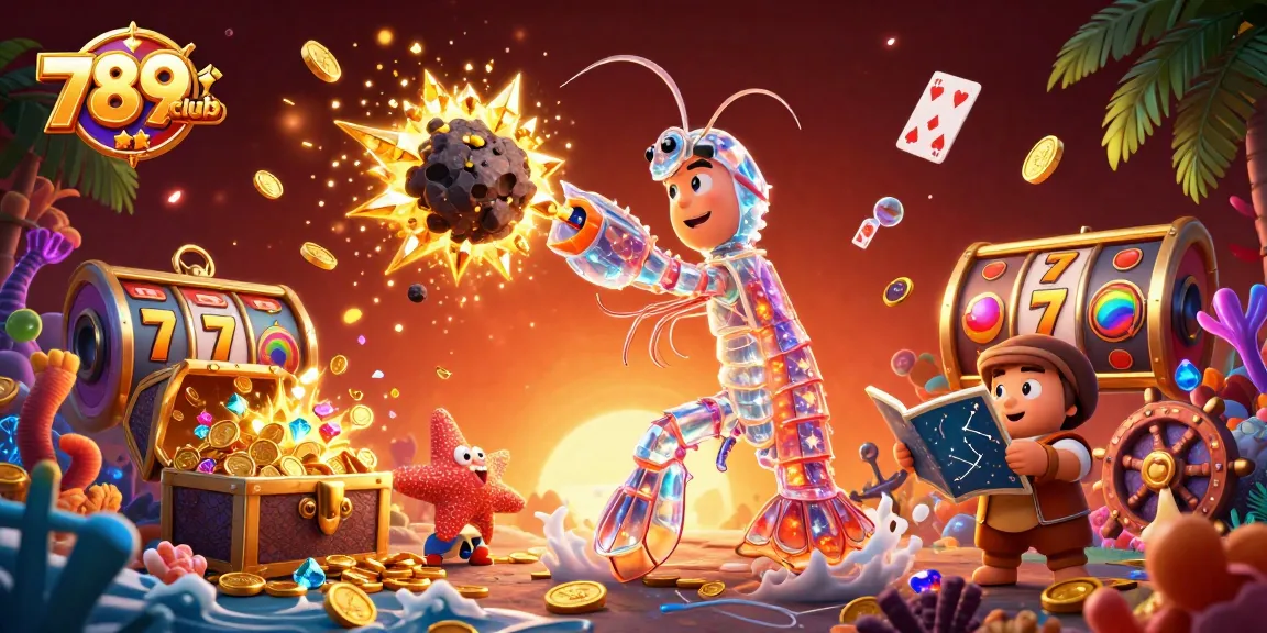 Play exciting games at 789club, where vibrant characters engage in thrilling play surrounded by treasure and slot elements.