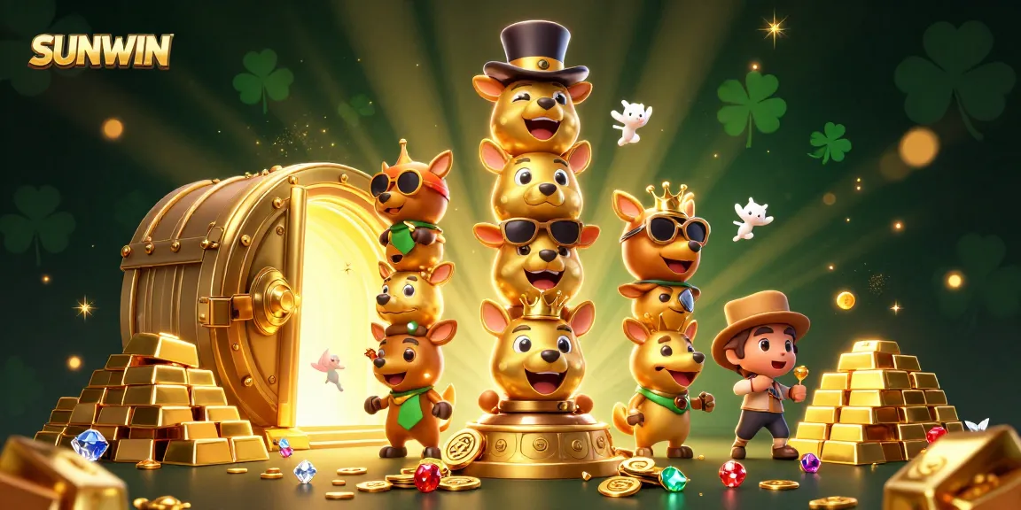 SUNWIN players spinning jackpots in dynamic casino world filled with treasures and vibrant characters.