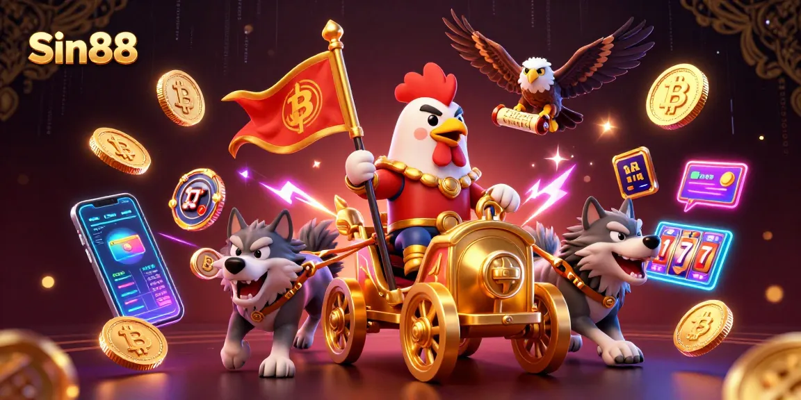 Experience exciting gameplay with Sin88 as a rooster warlord leads a thrilling casino adventure.