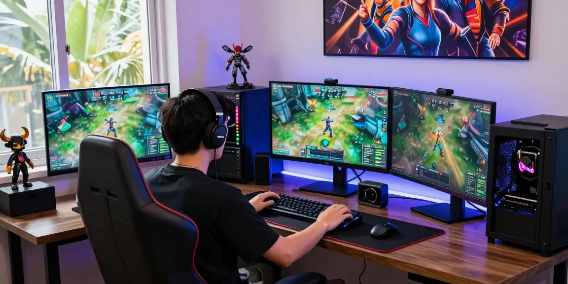 Exciting gaming setup featuring a player engaged with 78win, showcasing a vibrant gaming environment.