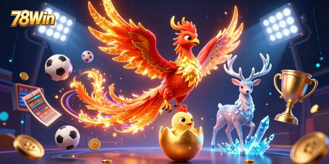 Engage with thrilling slots and jackpot adventures at 78Win, showcasing vibrant phoenixes and sports action!