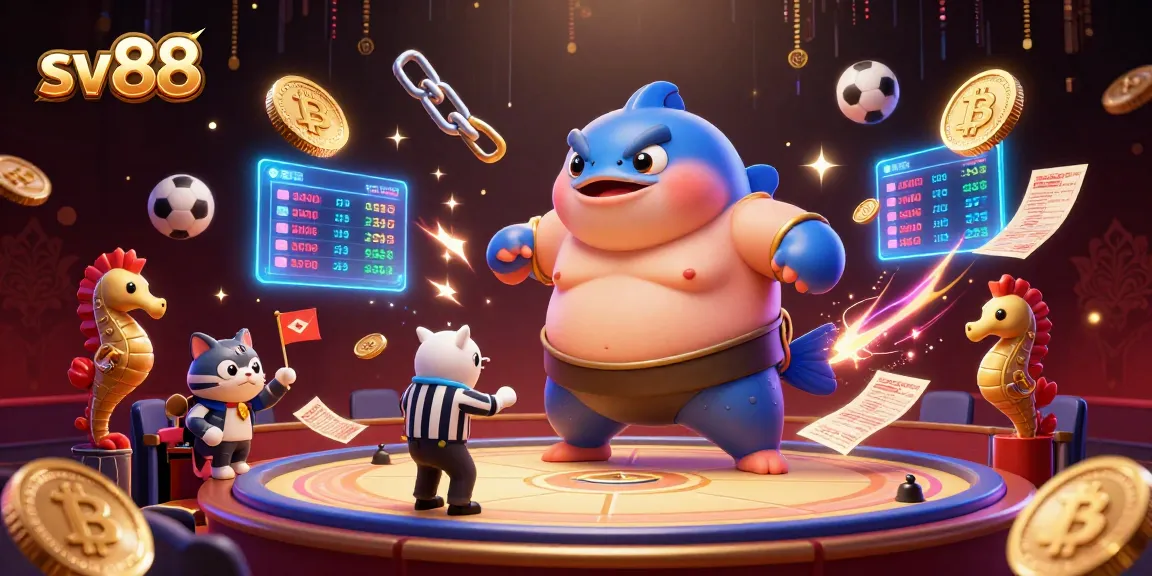 Bet on sporting events with sv88, featuring a lively underwater ring and active spectators around 3D characters.