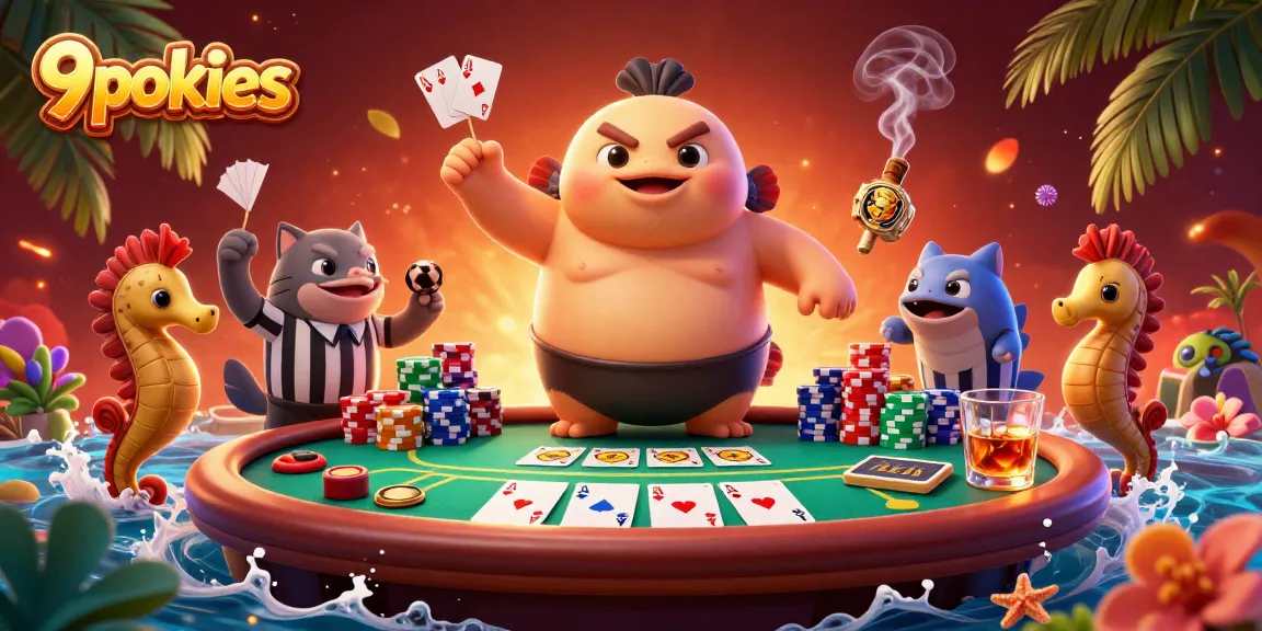 Experience the thrills of 9pokies with a lively underwater casino scene featuring a fugu and catfish.