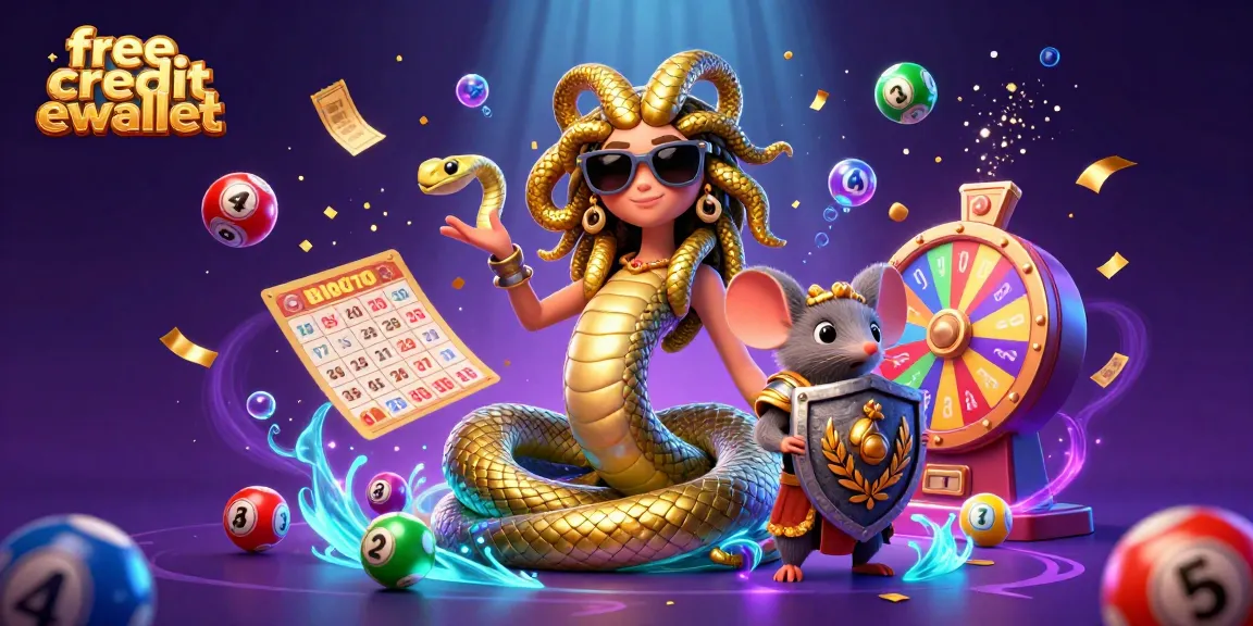 Engage with free credit ewallet opportunities in a vibrant lottery-themed 3D illustration.