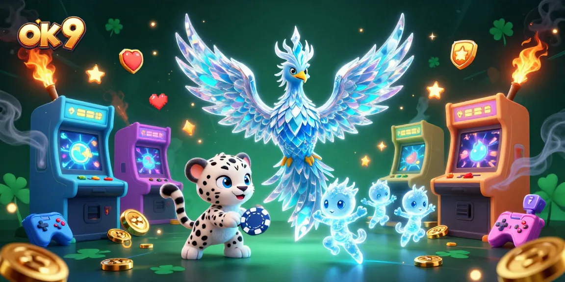 Experience captivating gaming excitement with the ok 9 brand and vibrant casino elements featuring an ice phoenix.