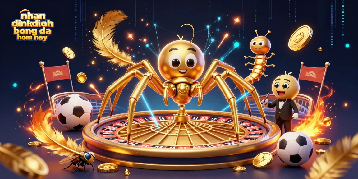 Catch exciting nhan dinh bong da hom nay action with a golden spider croupier and sports elements in a lively scene.
