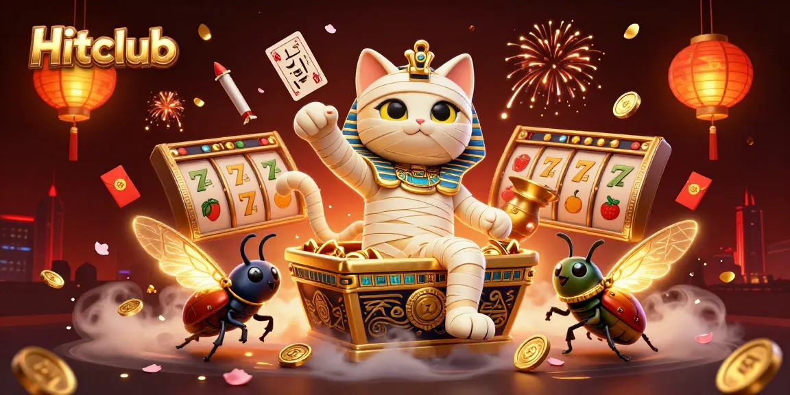 Engage in thrilling gameplay at Hitclub with cartoon mummy cat and luxury slot elements.