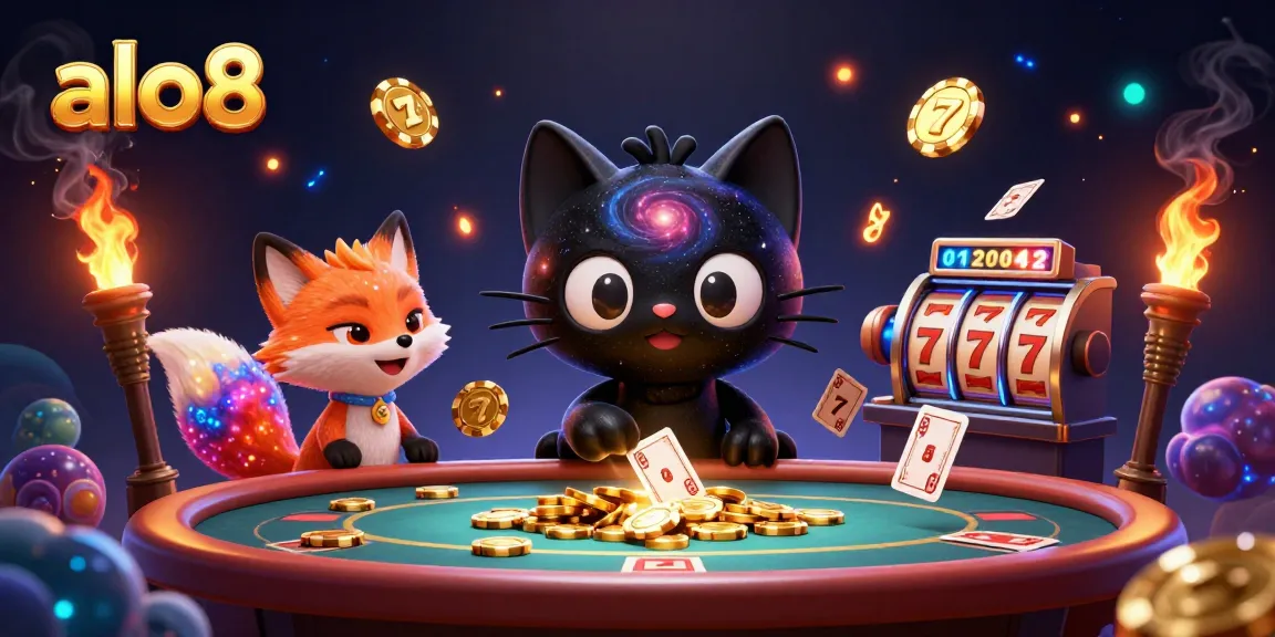 Experience dynamic gaming at alo8 with a black hole cat pulling in golden chips at a cosmic casino