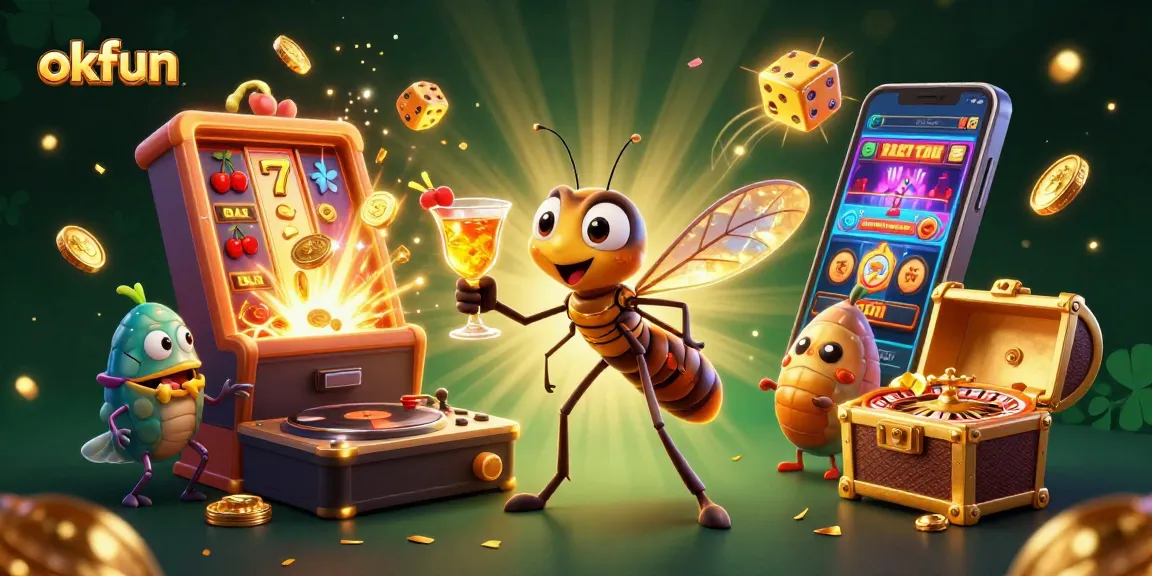 Engage players with okfun's vibrant casino visual featuring unique characters and dynamic slot elements.