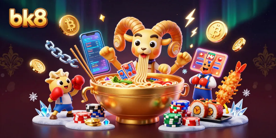 Experience exciting slots and jackpots with bk8's vibrant 3D illustration featuring unique characters and elements.