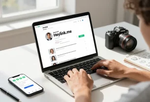 Proses pembuatan akun GEGESLOT di Heylink.me dengan suasana modern dan fokus