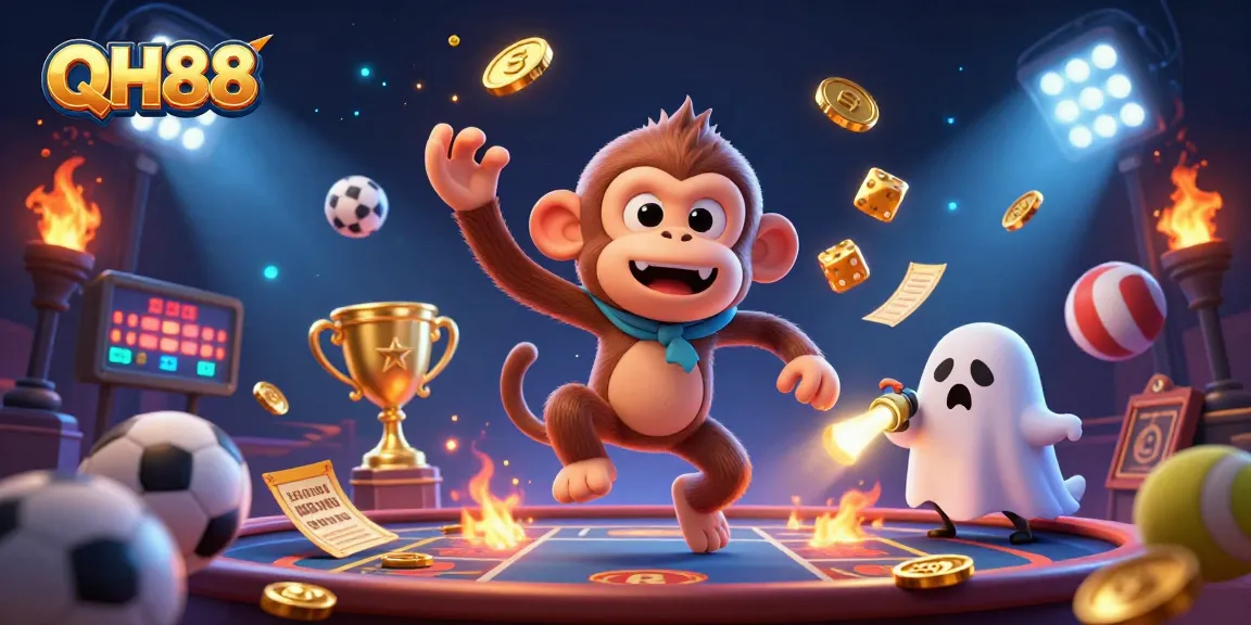 Experience thrilling action with QH88's poltergeist monkey amidst the casino chaos!